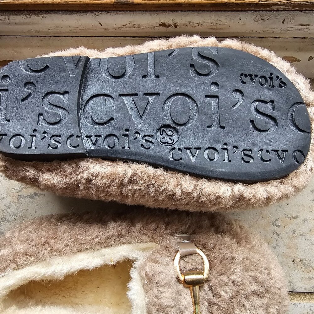 CVOI'S Kids Girls Khaki Warm Faux Shearling Loafers Winter Flat Shoes Size 23 - Picture 6 of 8